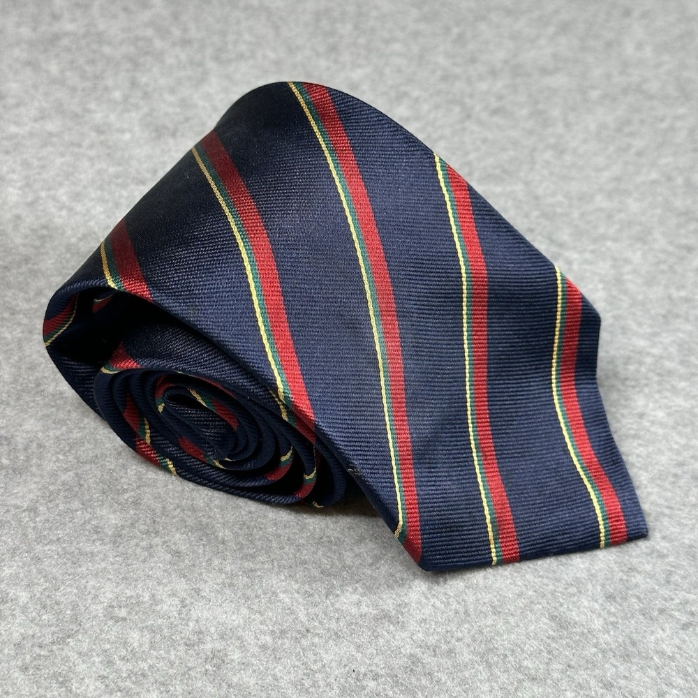 Ben Silver Silk Tie Navy Red Green Stripe Regimental Handmade Classic 64x3.3in
